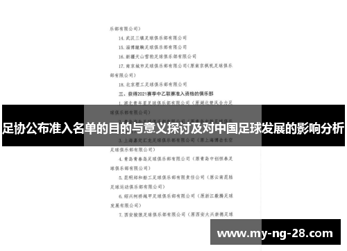 足协公布准入名单的目的与意义探讨及对中国足球发展的影响分析